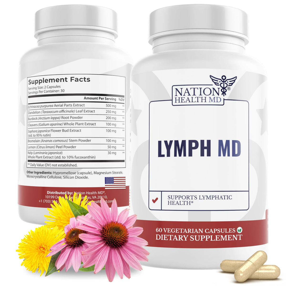 Nation Health MD Lymph MD capsules packaging for convenient daily lymphatic support.