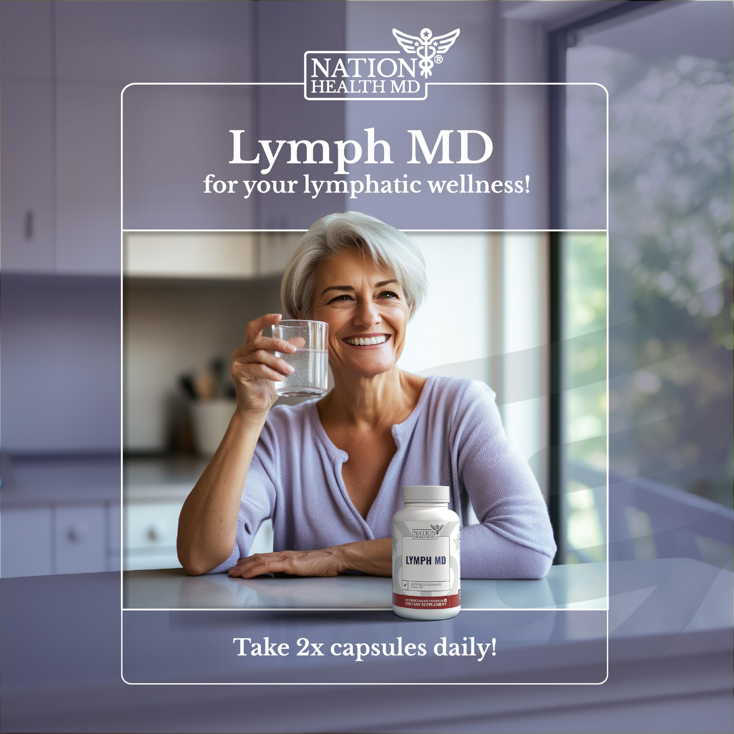 NATION HEALTH MD Lymph MD packaging on a shelf signaling quality and safety