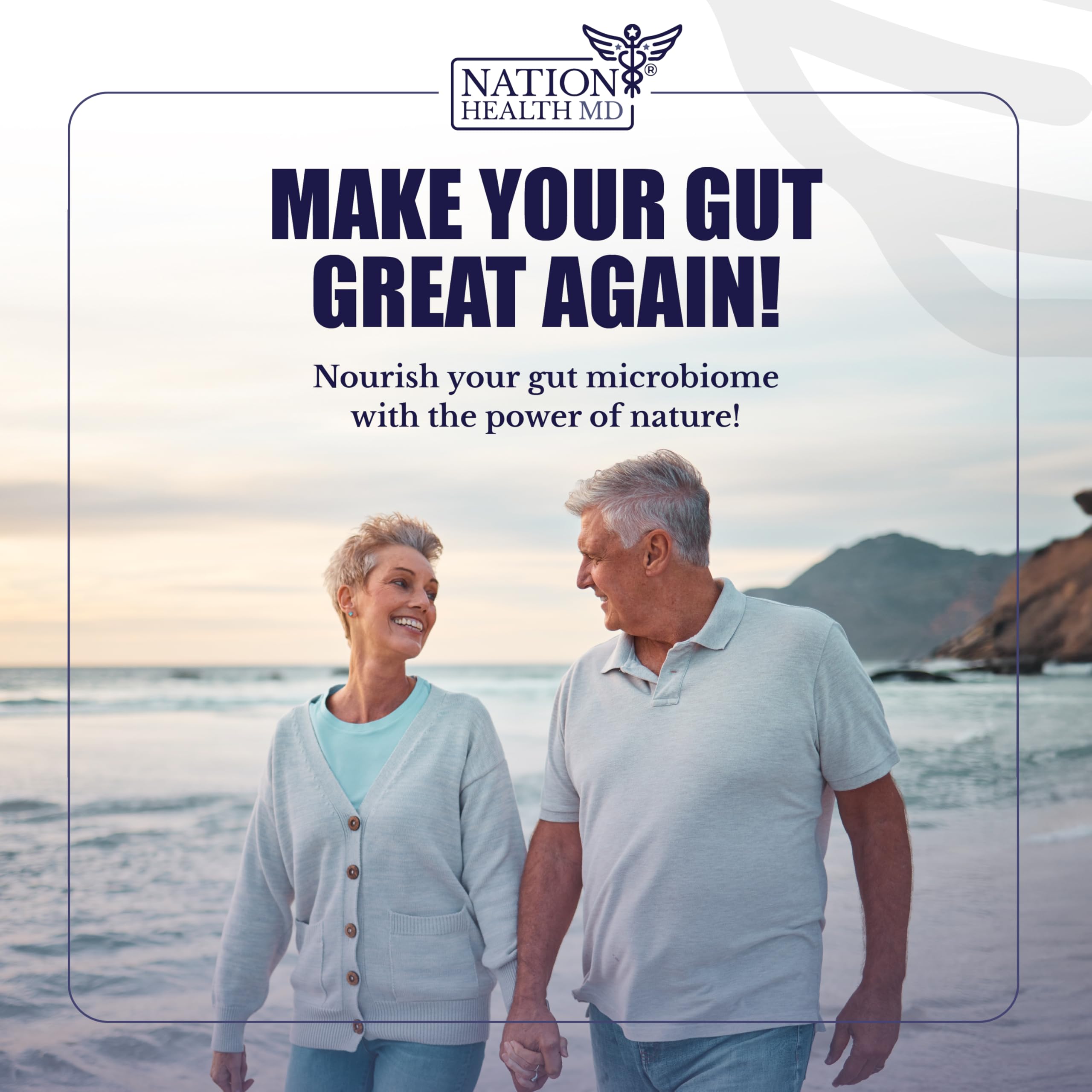 Close-up of Nation Health MD Prebiotics capsules for convenient daily use