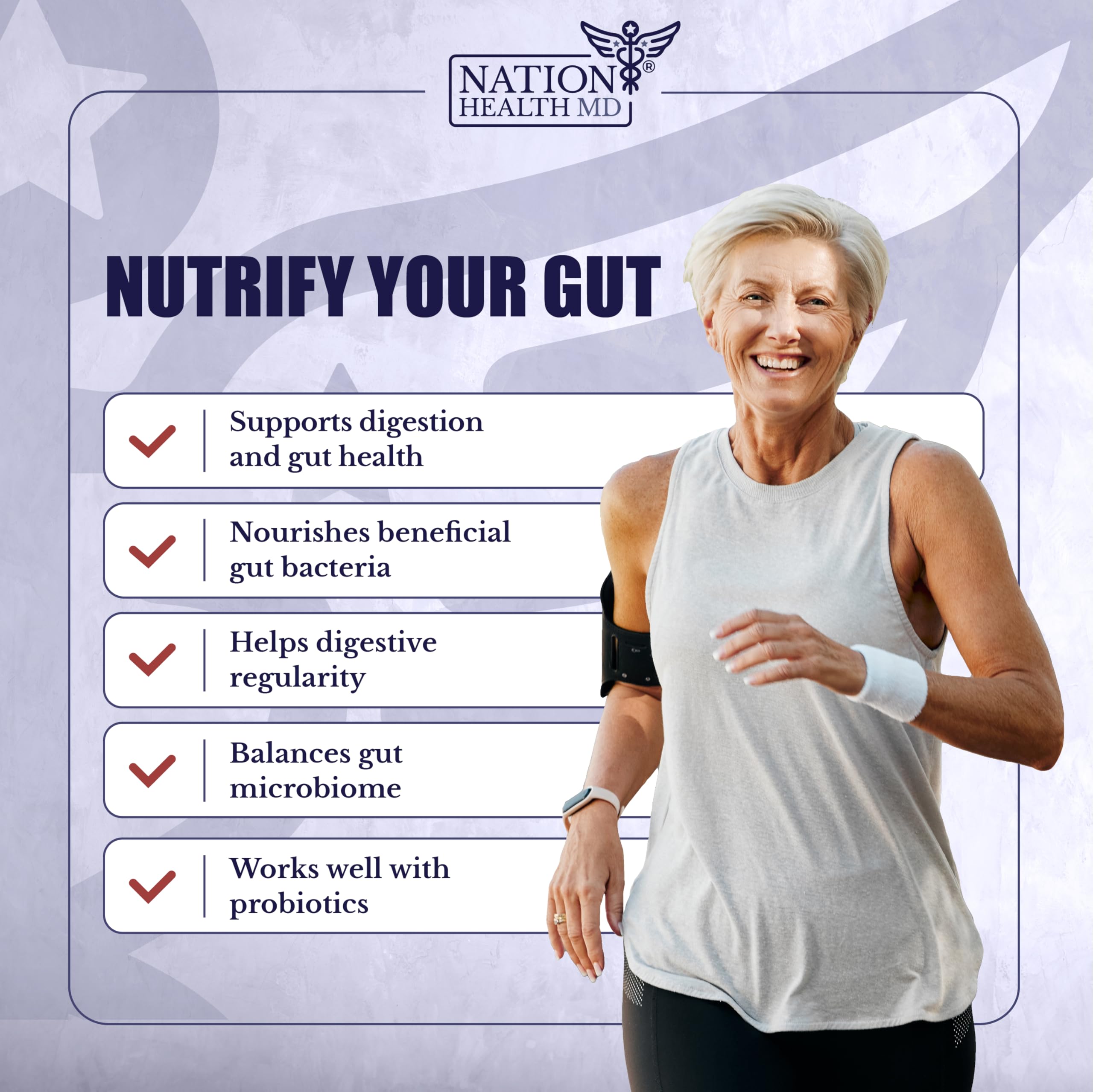 Nation Health MD Prebiotics promotes digestive comfort through gentle fiber
