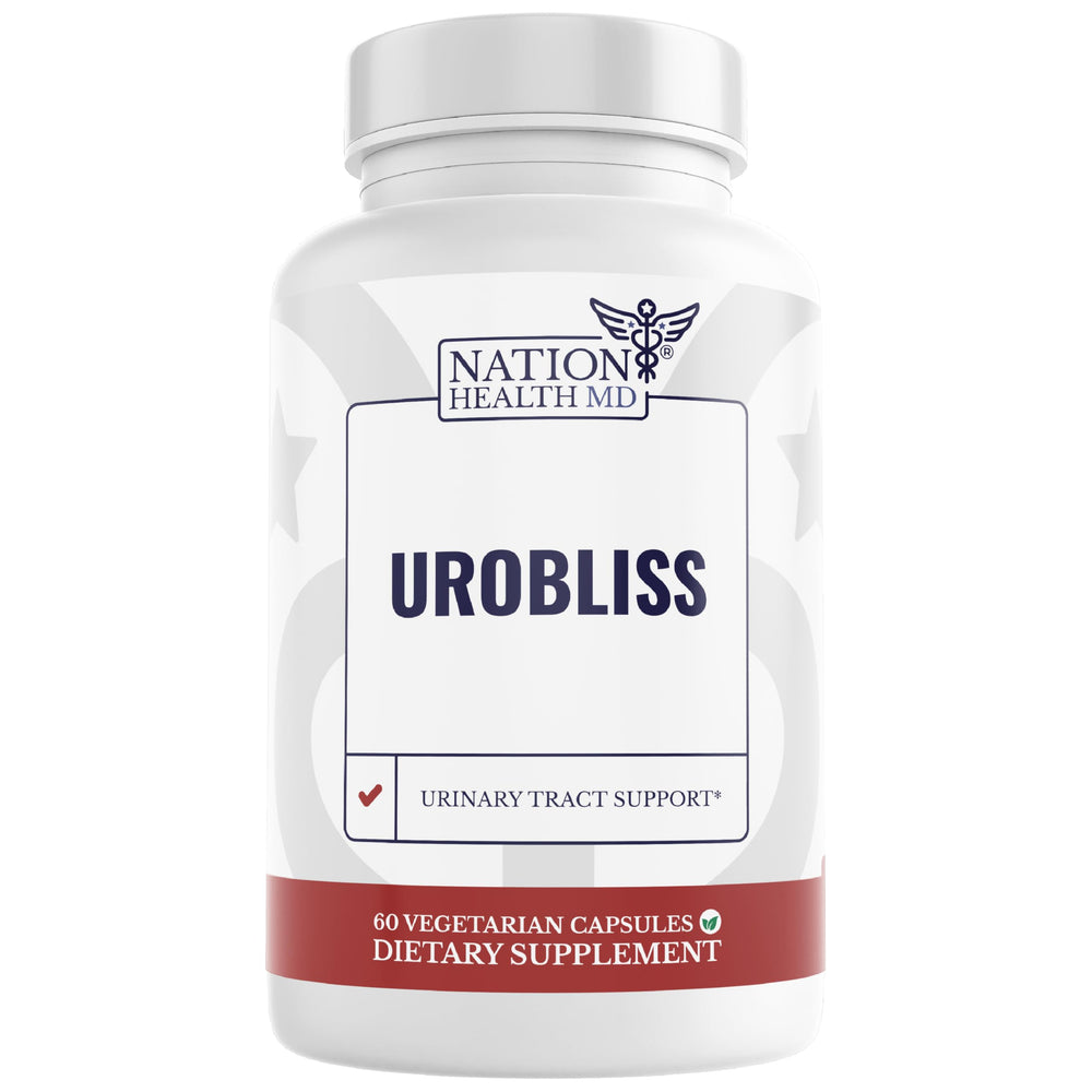 NATION HEALTH MD UroBliss bottle front view for urinary health daily support