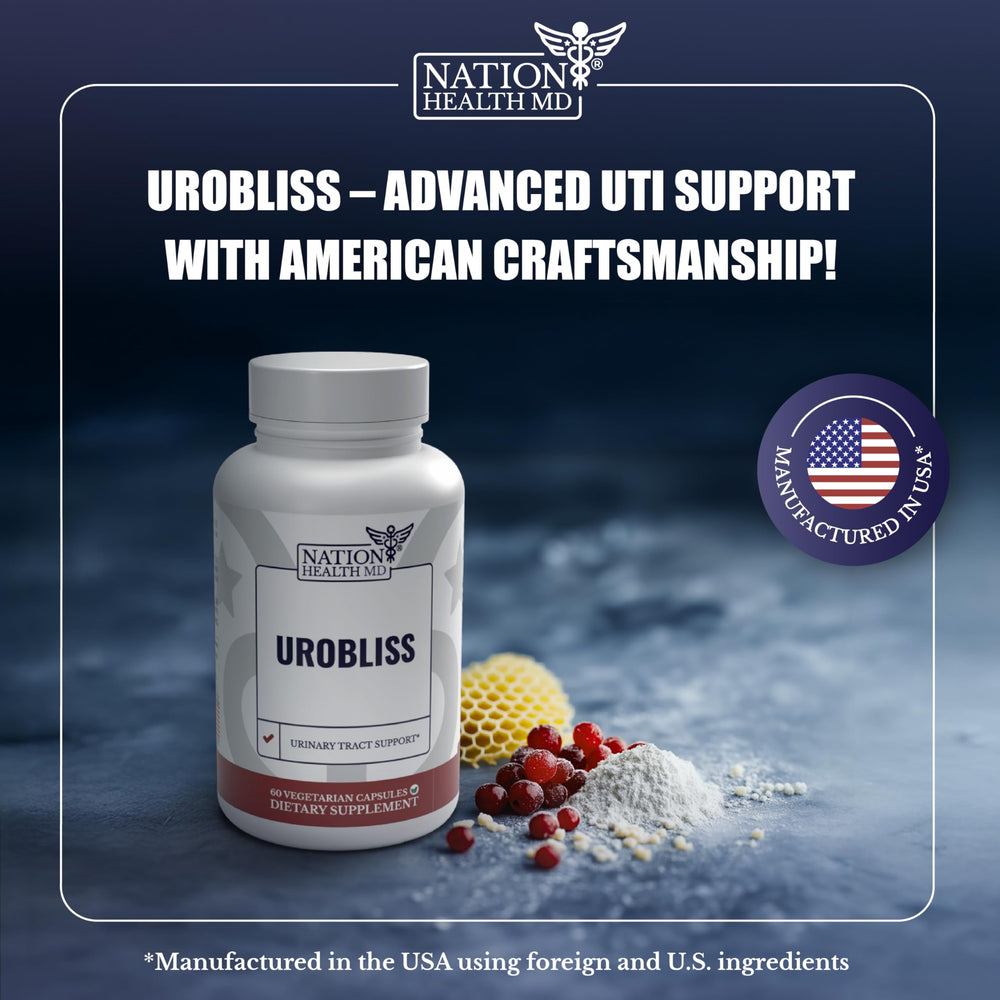 NATION HEALTH MD UroBliss bottle label closeup with ingredients list