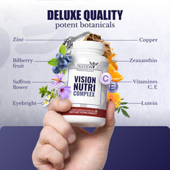 Label highlights lutein and bilberry blend for eye wellness.