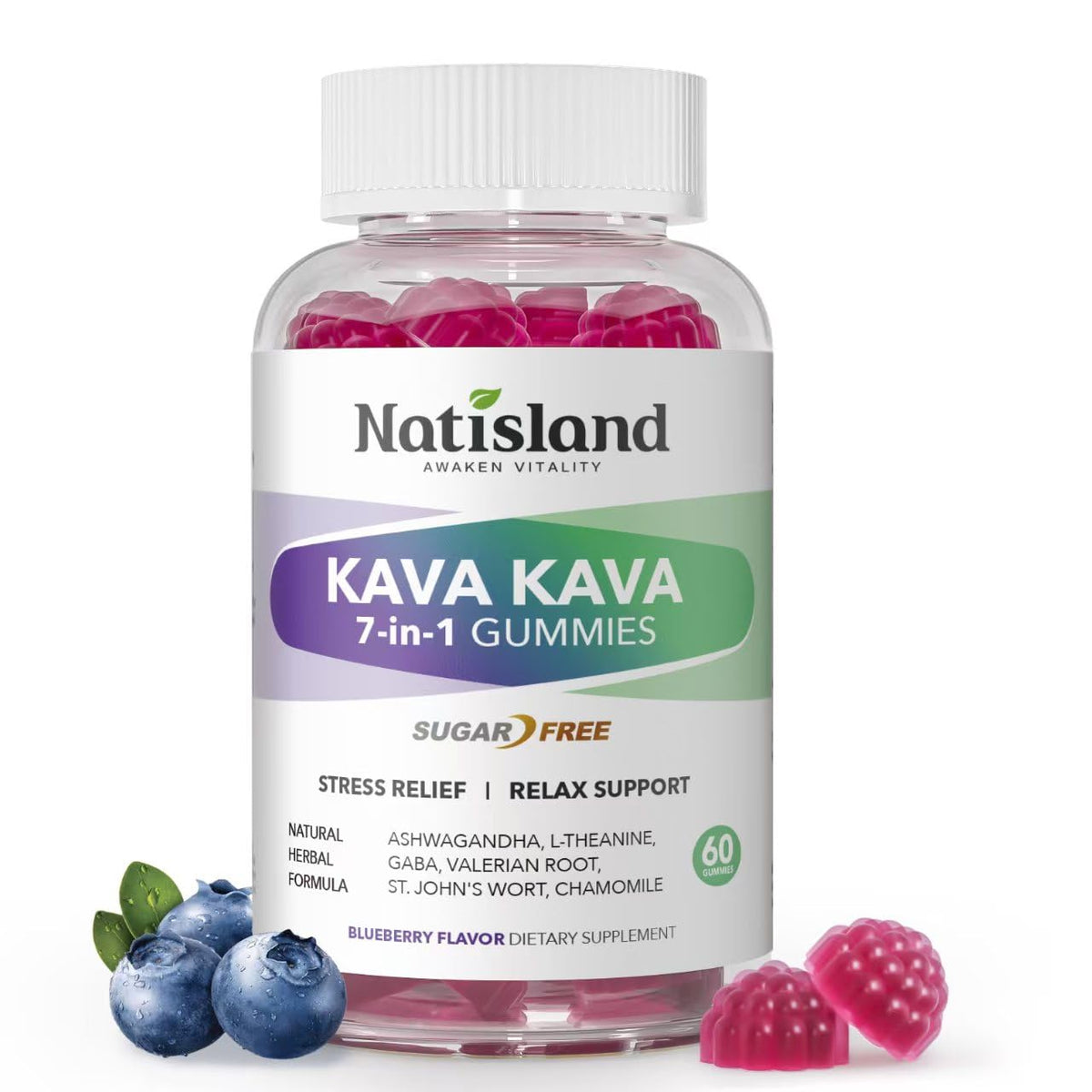 Natisland chewable kava gummies bottle front for on the go stress relief
