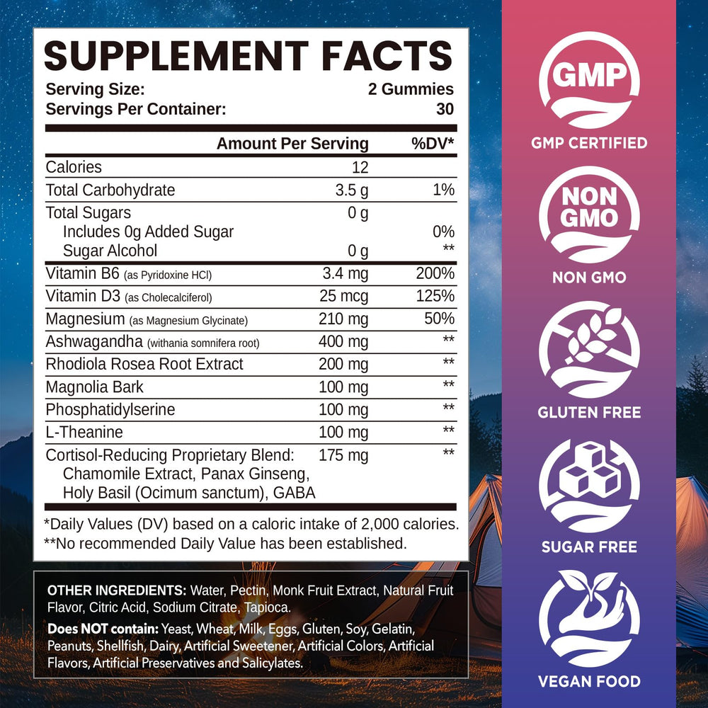 NATISLAND cortisol gummies jar close-up featuring blueberry flavor and sugar-free design.