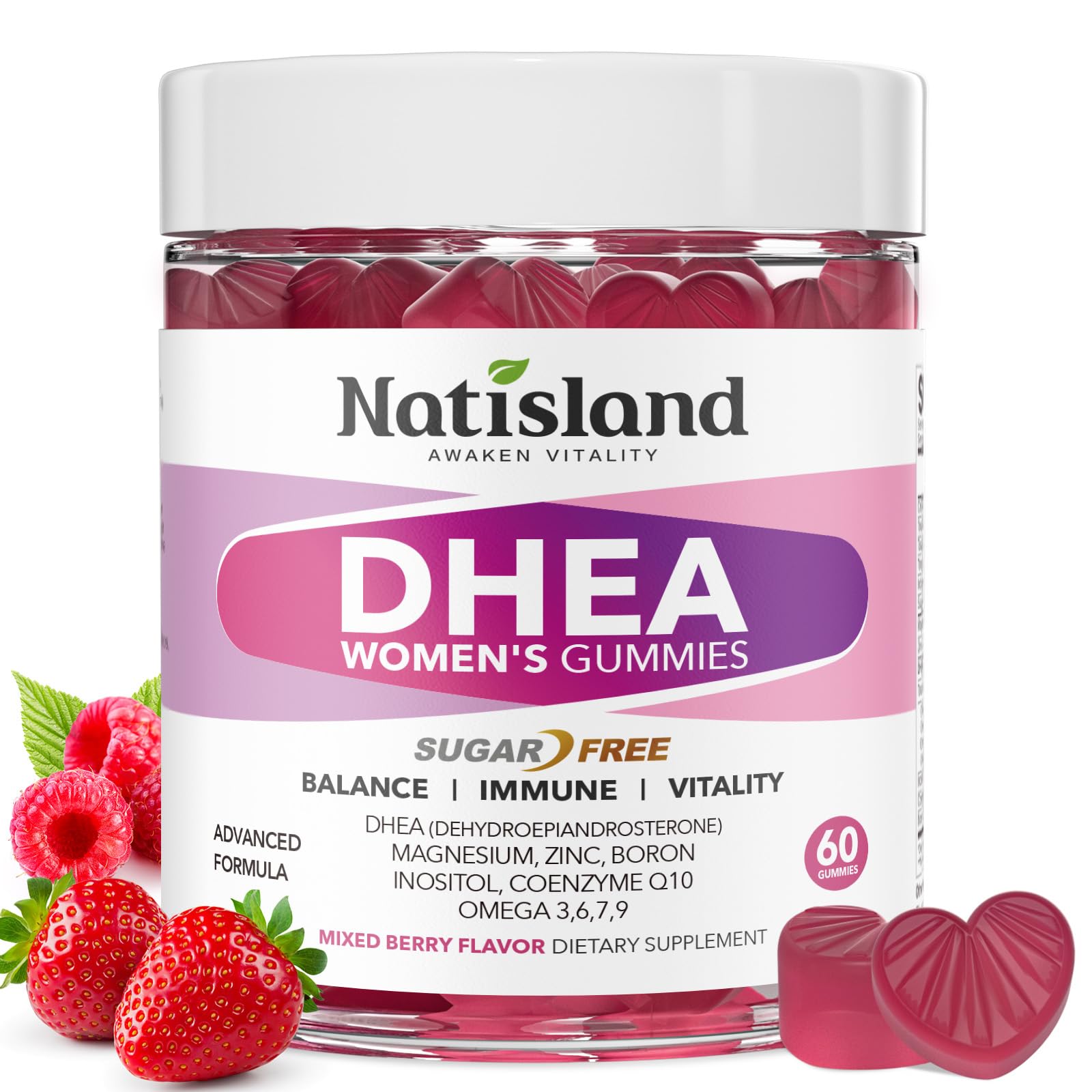 Natisland DHEA bottle front for convenient daily wellness.