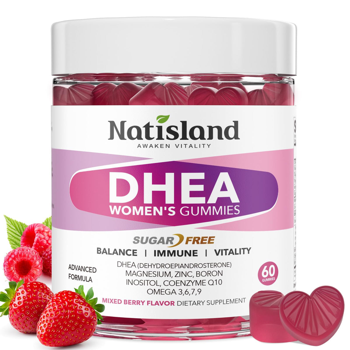 Natisland DHEA bottle front for convenient daily wellness.