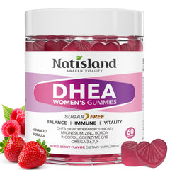 Natisland DHEA bottle front for convenient daily wellness.