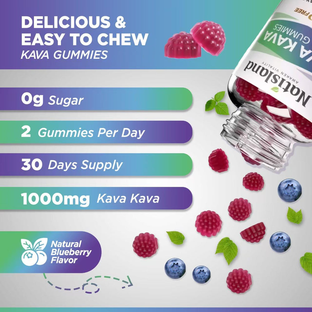 Natisland vegan sugar-free kava gummies bottle on shelf