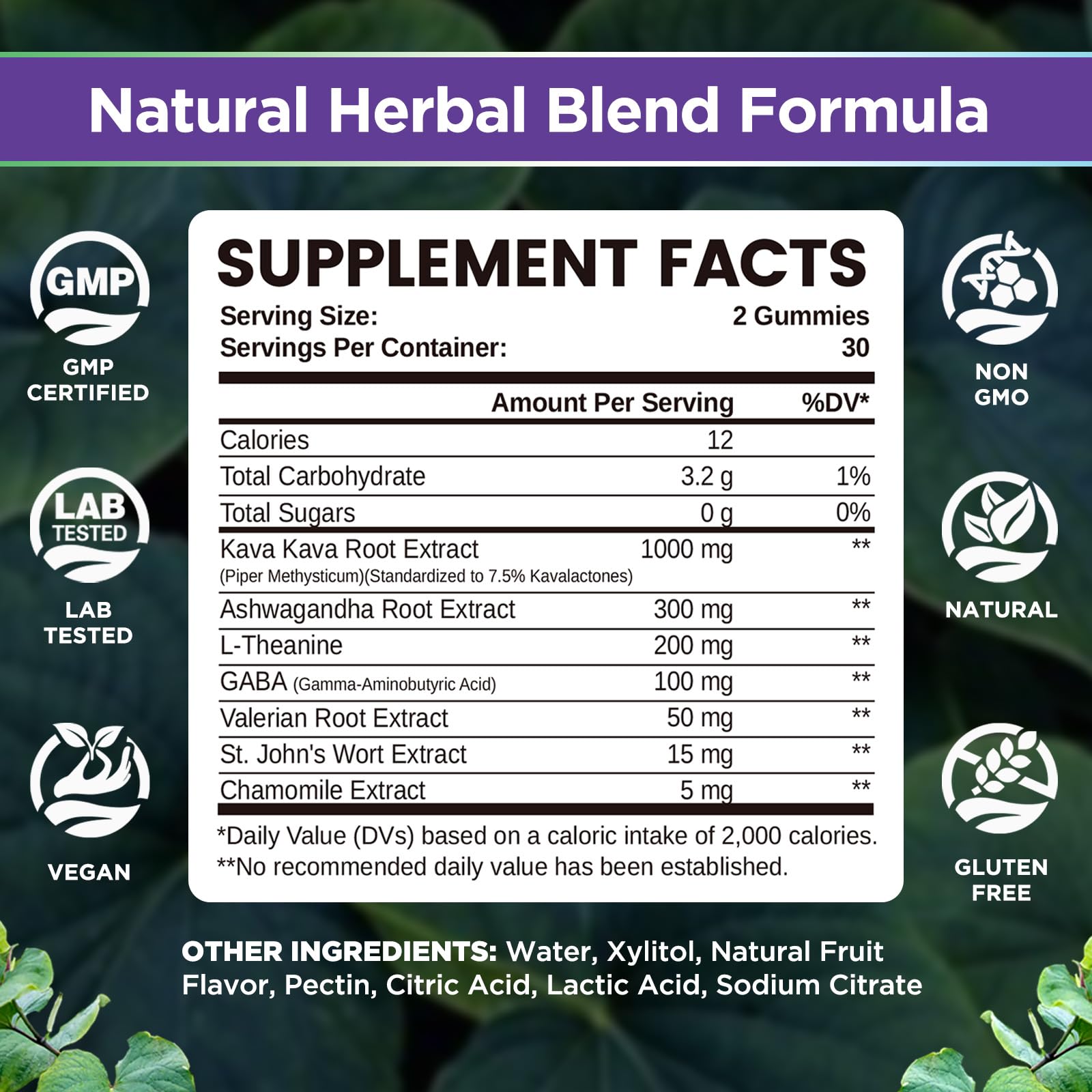 Natisland kava gummies closeup highlighting the 1,000 mg kava root extract and herbal blend.