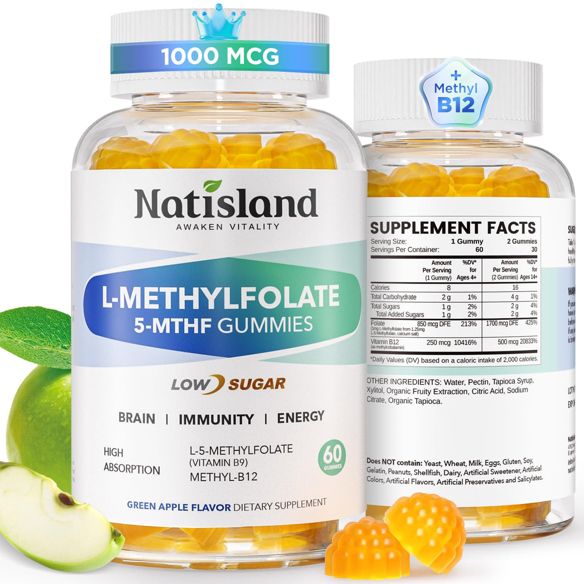 NATISLAND L-Methylfolate Gummies bottle for easy daily supplementation.