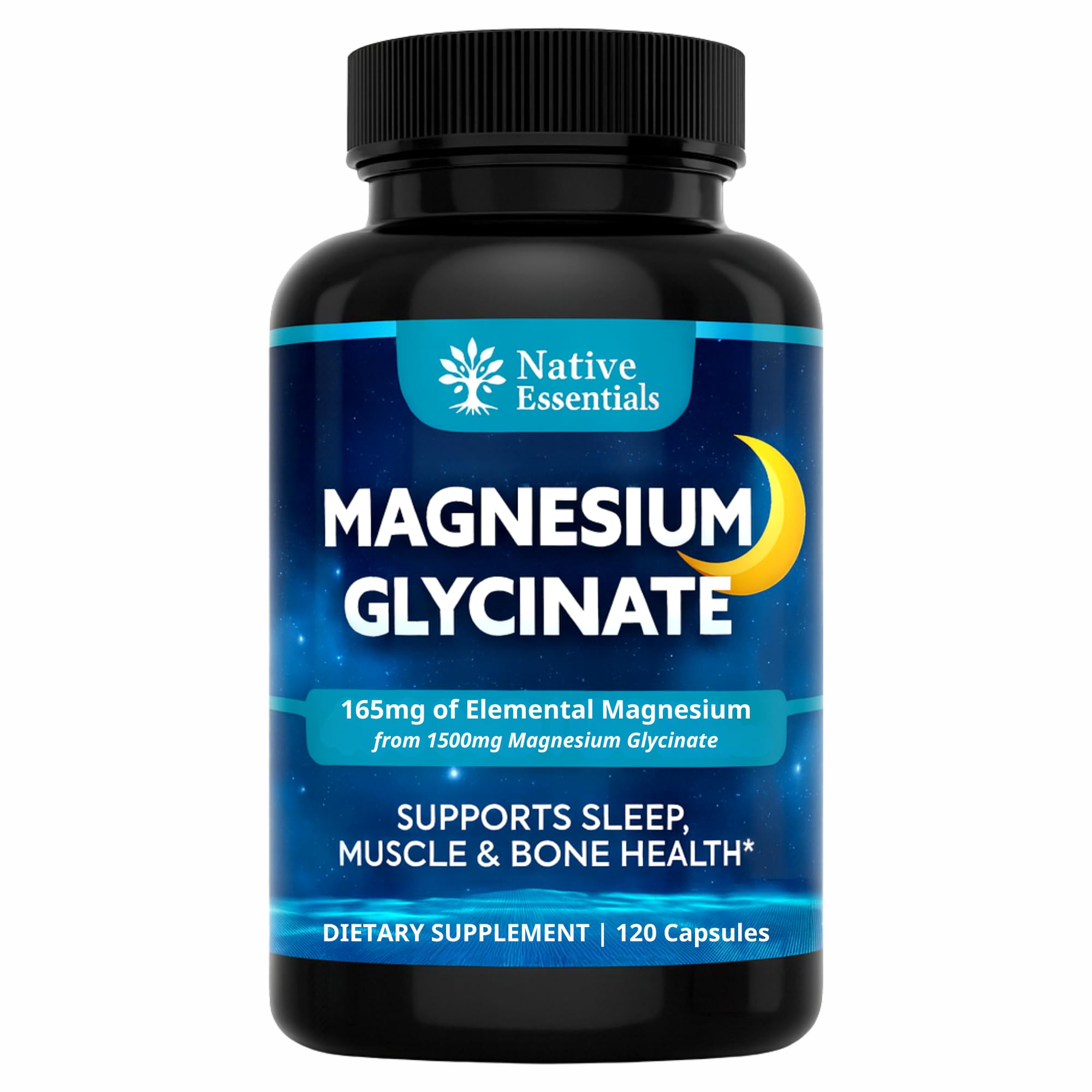 Native Essentials Magnesium Glycinate bottle pour for easy nightly dosing and relaxation.