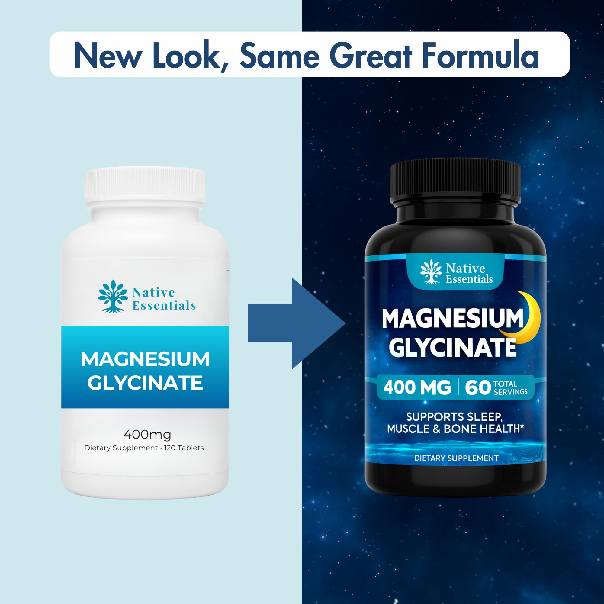 Native Essentials Magnesium Glycinate capsules close-up: may aid muscle comfort and joint support.