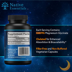 Native Essentials Magnesium Glycinate label detail emphasizing 165 mg elemental magnesium.