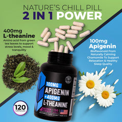 Native Nature Apigenin with L-Theanine sleep capsules pour showing easy daily use for calm evenings