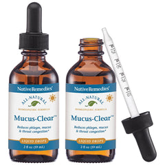 Native Remedies Mucus-Clear tincture bottle with dropper for temporary mucus relief