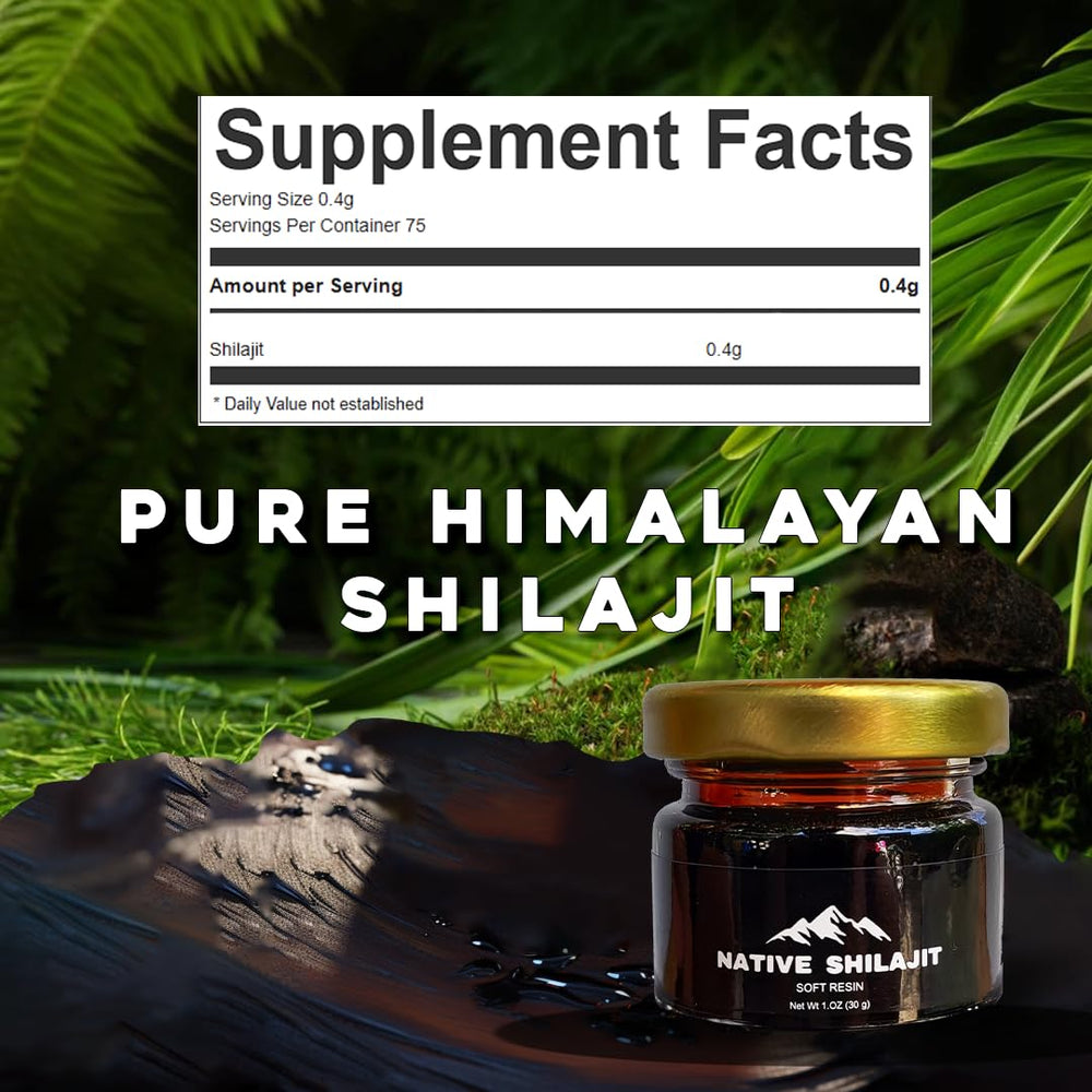 Himalayan scene backdrop conveys natural wellness with Native Rems Shilajit resin.