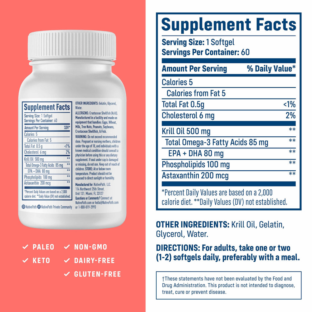 NativePath Antarctic Krill Oil softgels close-up for easier absorption