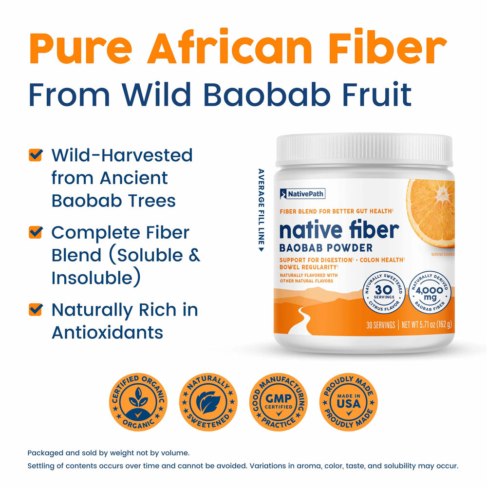 NativePath Baobab Powder ingredients label—clean, GMO-free formula.