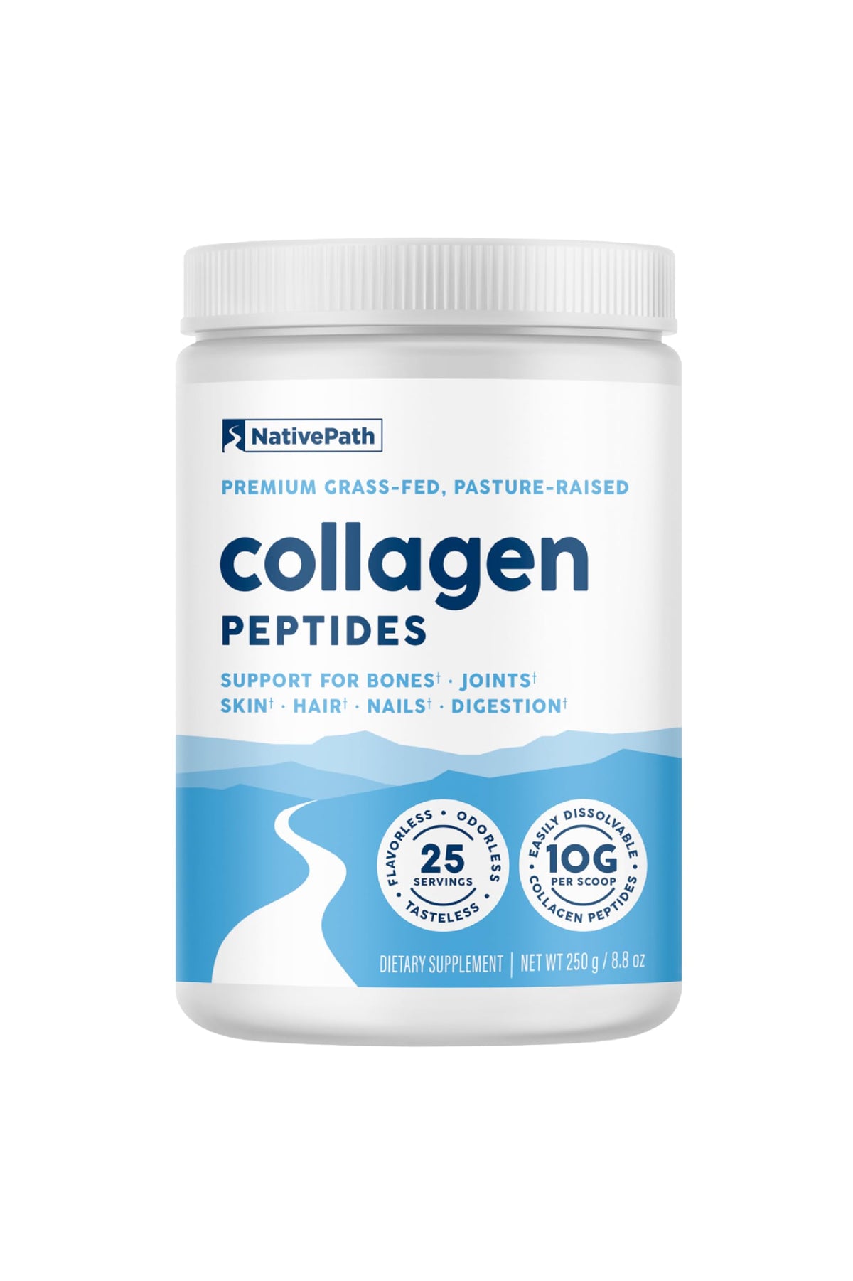 NativePath Collagen Peptides bottle on kitchen counter supports daily skin, hair, and nails