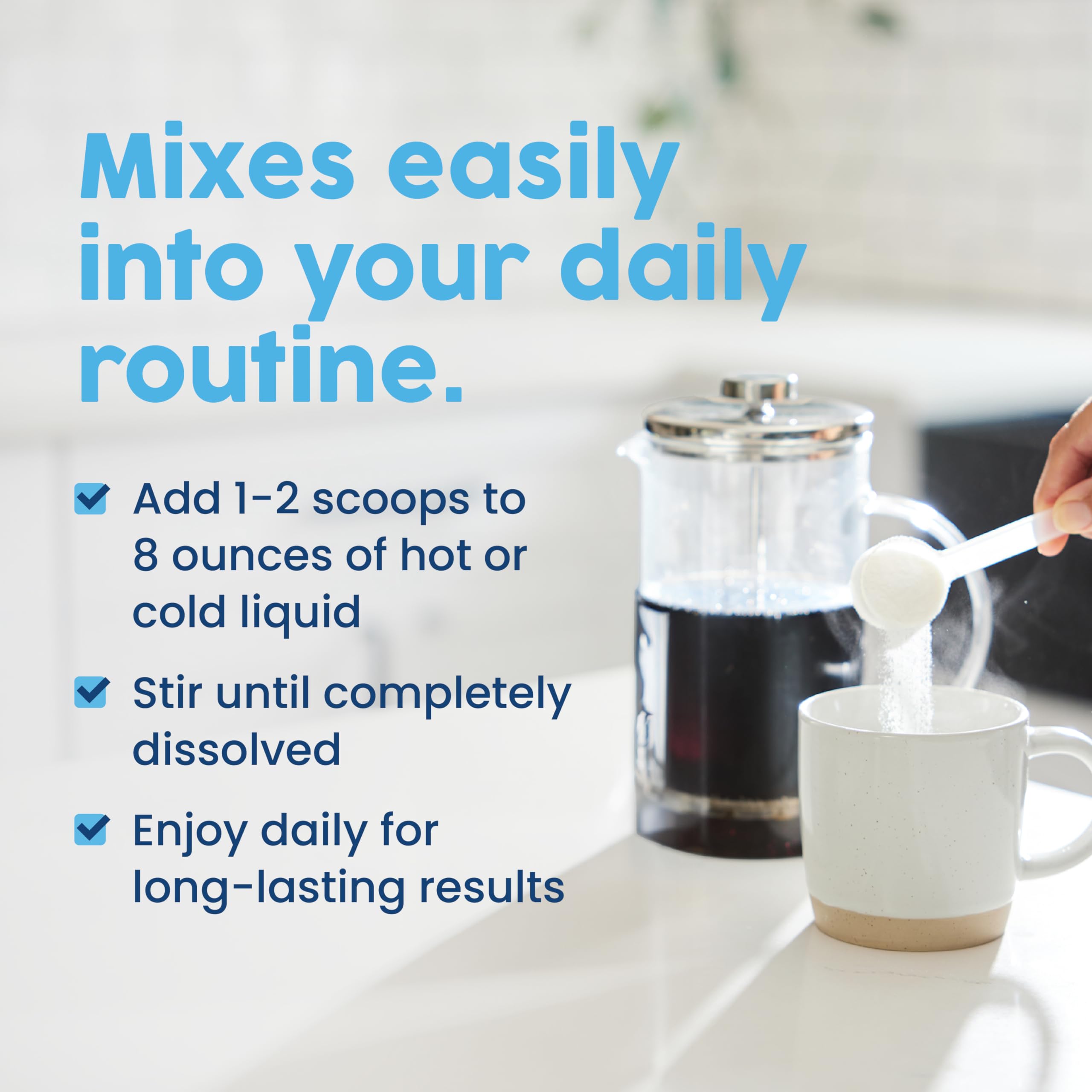 Pouring NativePath Collagen Peptides into coffee demonstrates simple morning routine