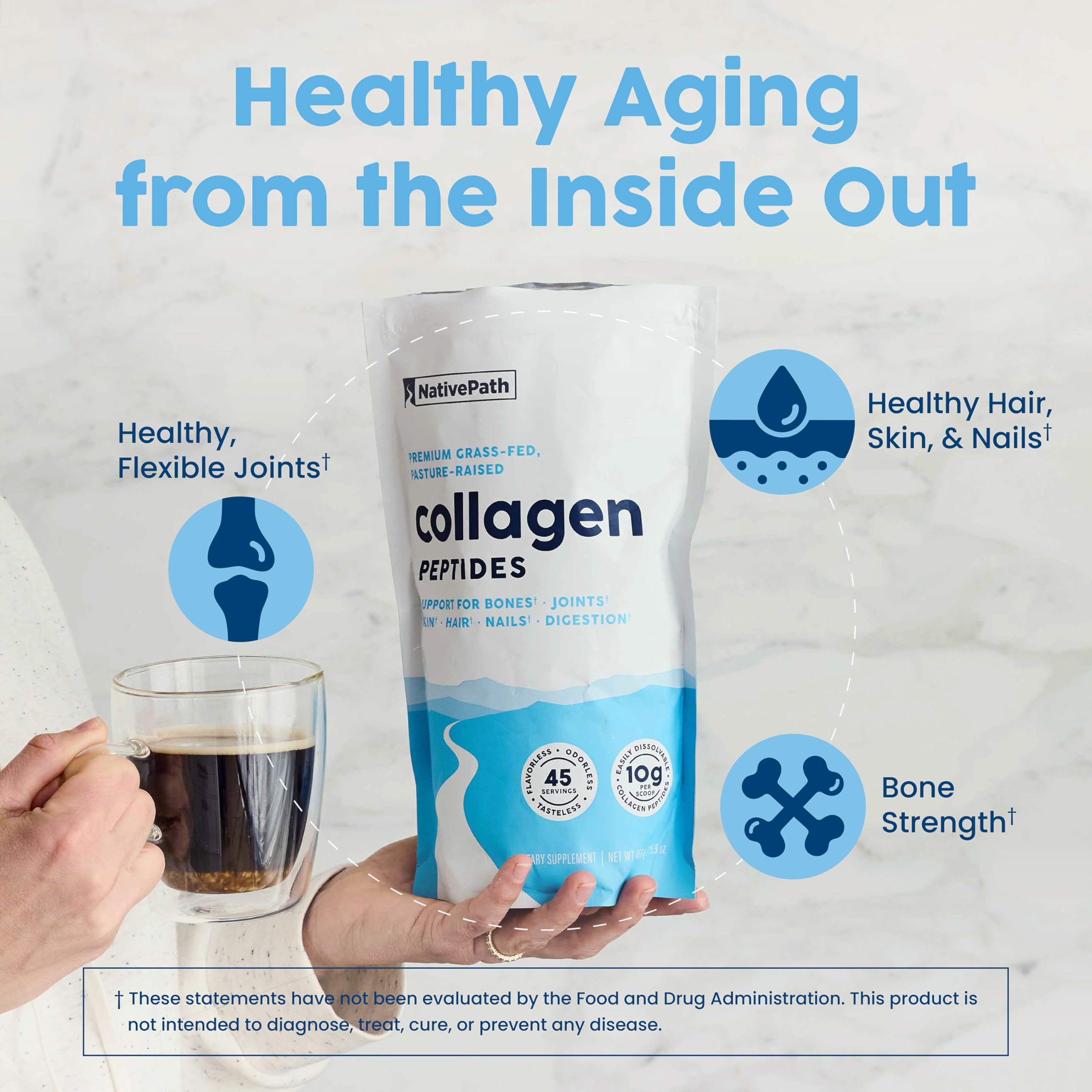 NativePath Collagen Peptides dissolving in water for easy mixability demonstration.