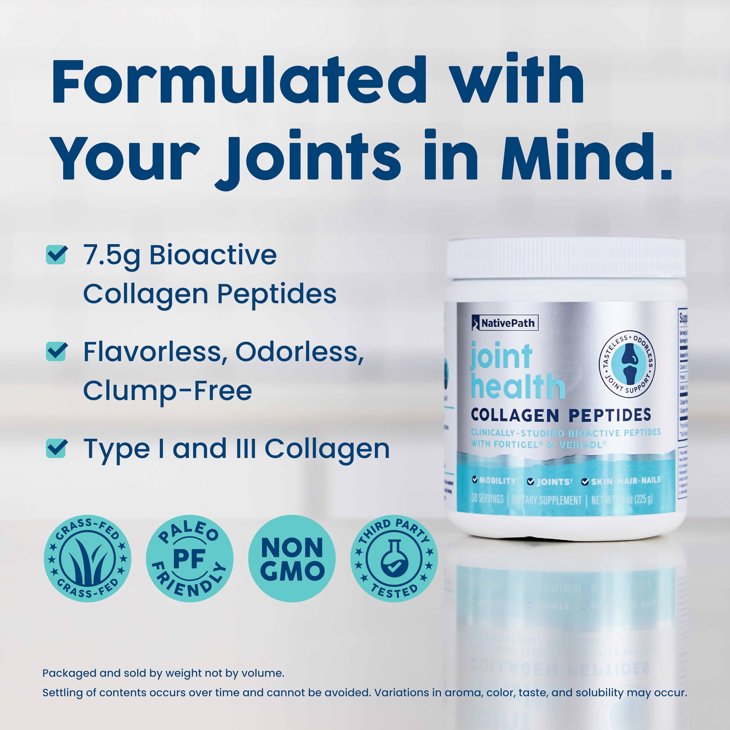 NativePath Joint Health Advanced Formula scoop ready to measure a serving for joint strength.