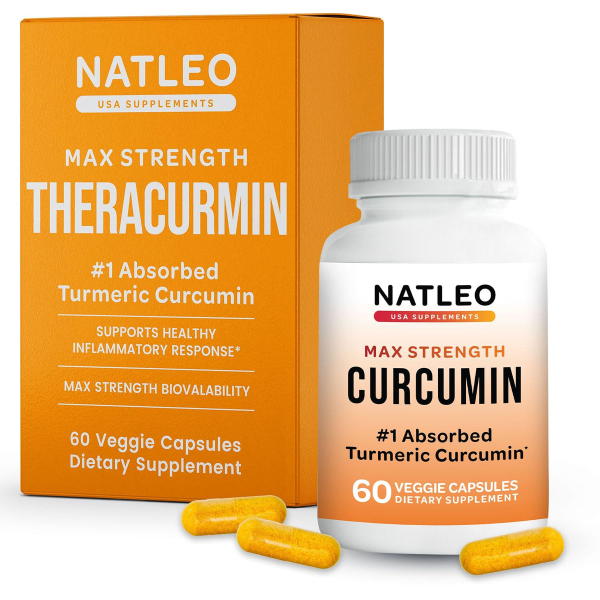 Natleo Theracurmin turmeric capsule bottle for easy daily use