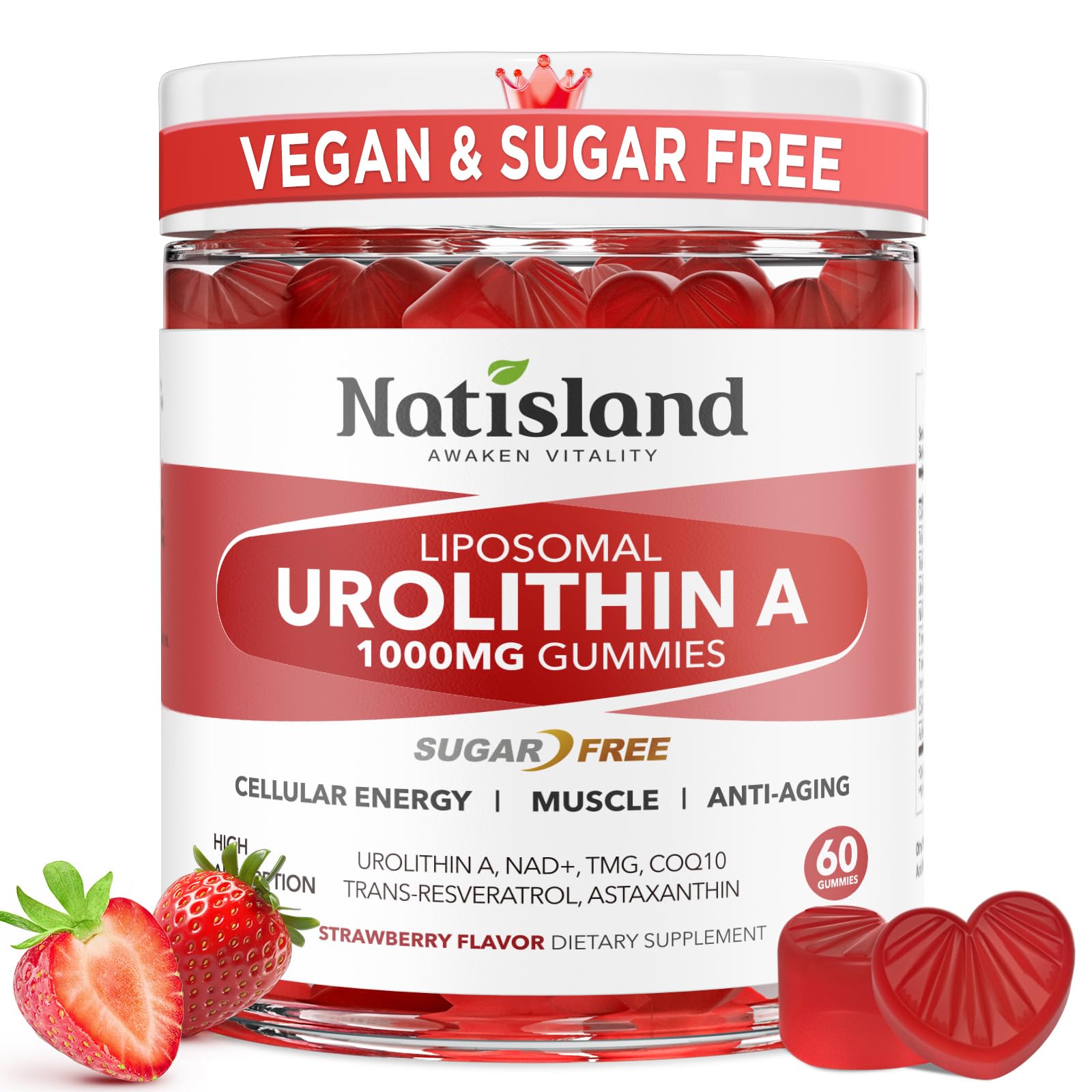 NATISLAND Urolithin A gummies bottle with vegan formula for daily energy support