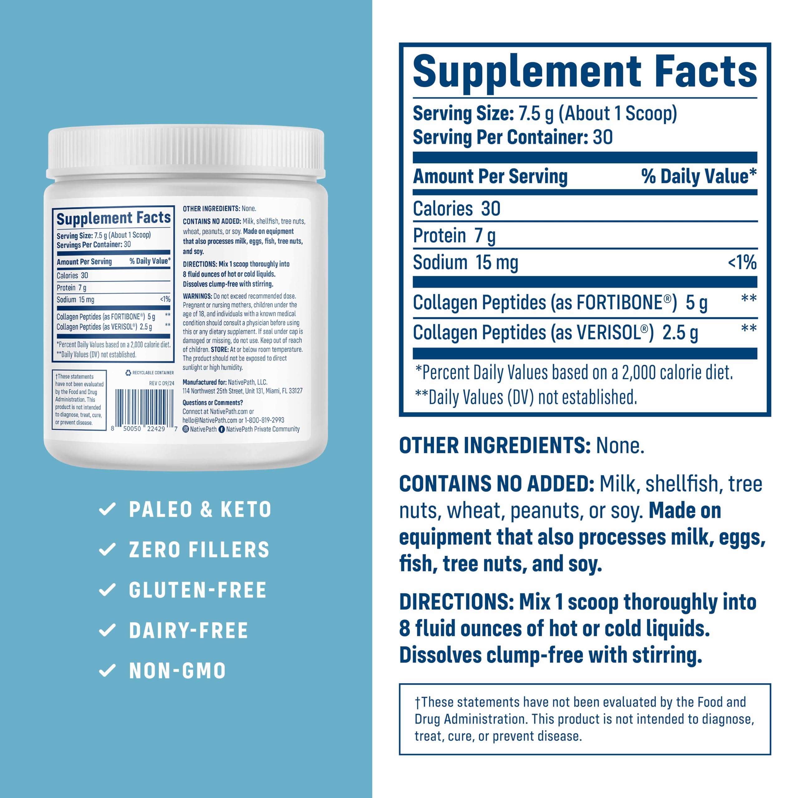 NativePath Fortibone ingredient bottle highlights bone support