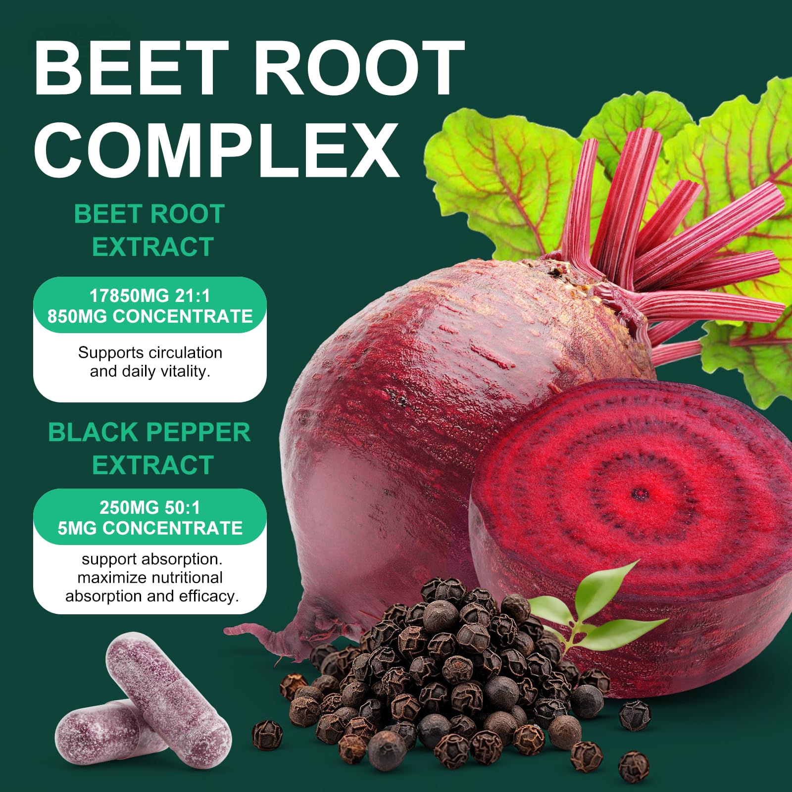 Natprime Beet Root Capsules label close-up highlights potency and absorption.