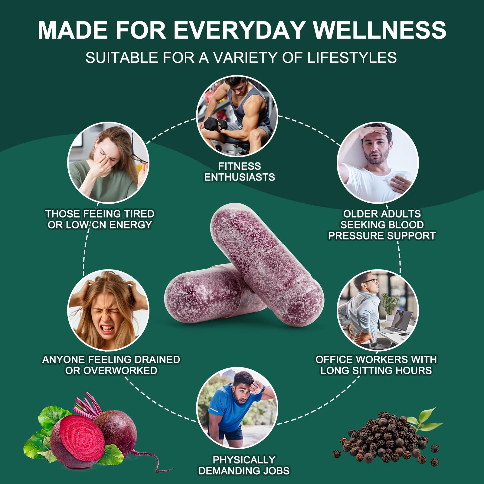 Natprime Beet Root Capsules pour-shot demonstrates easy, on-the-go dosing.