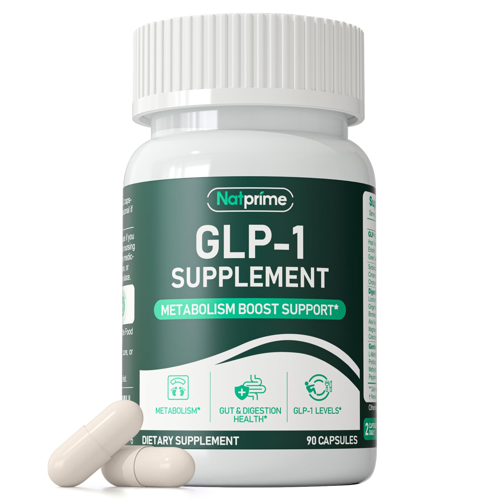 Natprime GLP-1 supplement bottle front showing steady energy and appetite control benefits