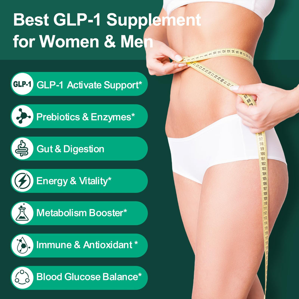 Natprime GLP-1 label with digestive balance infographic