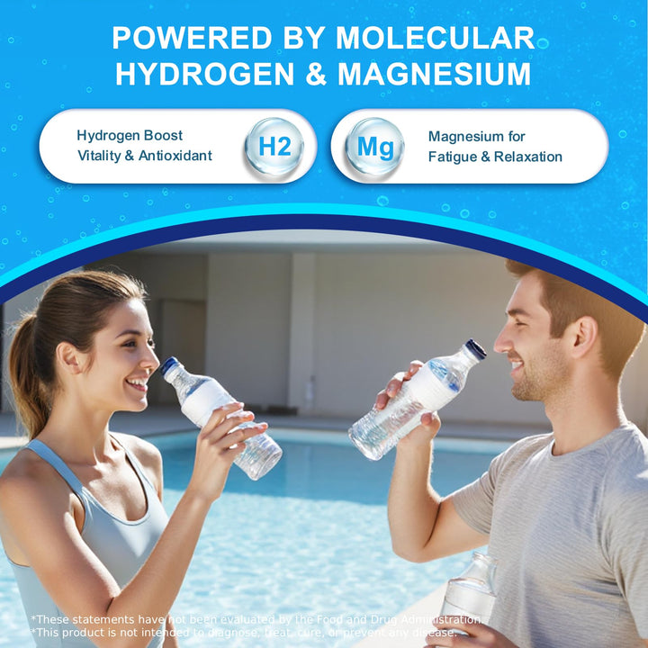 Natprime hydrogen water tablet dissolving in water with a light fizz for refreshment.