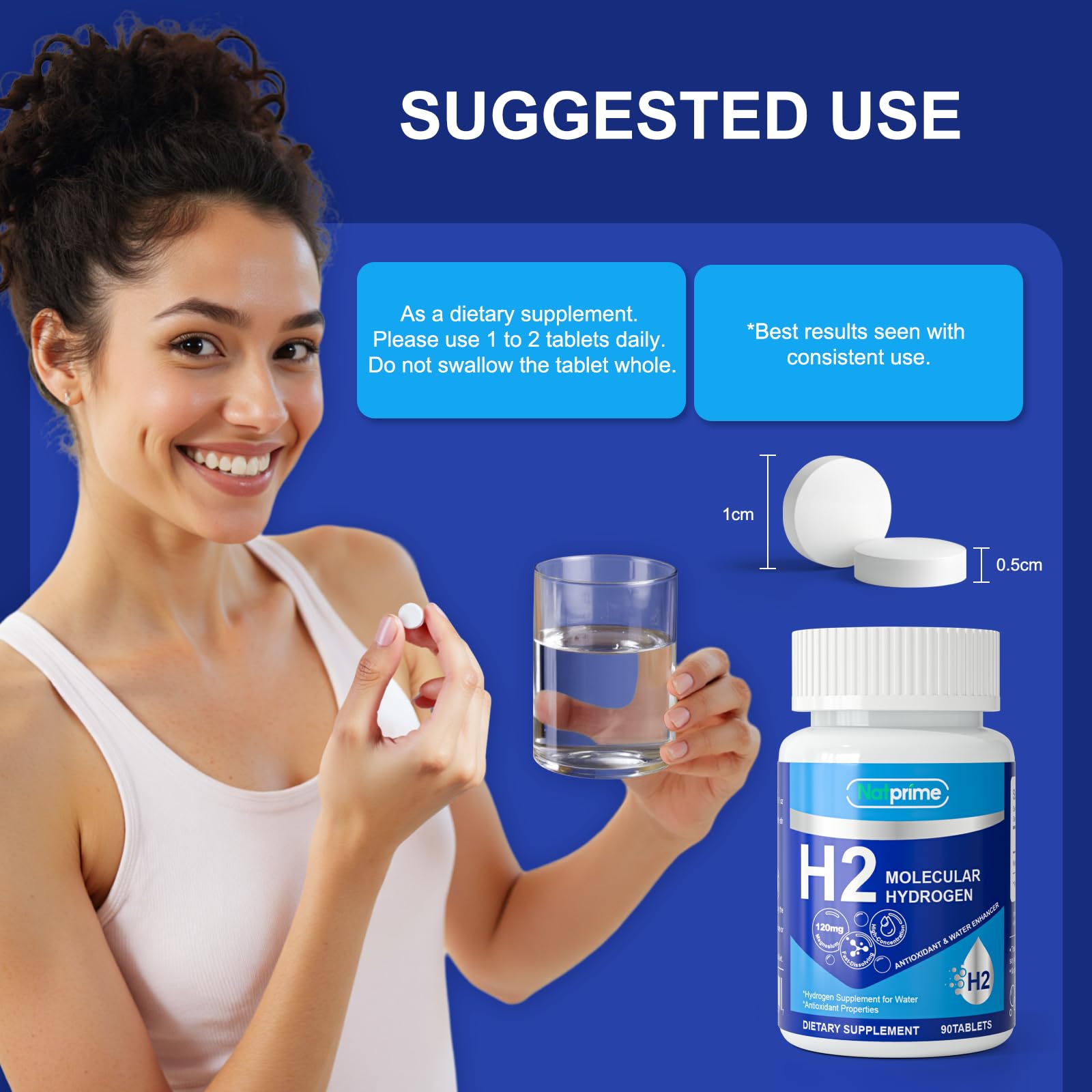 Natprime hydrogen tabs on a desk for daily wellness during work.