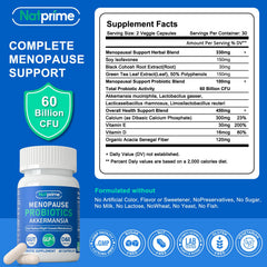 Natprime menopause capsules closeup shows easy daily capsules for relief.