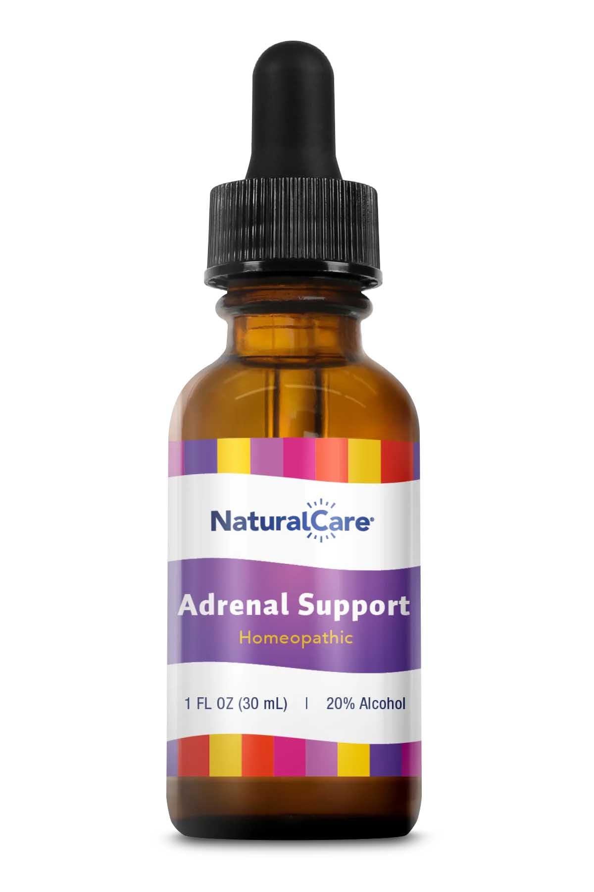 Natra-Bio NaturalCare Adrenal Support drops pouring for measured use.