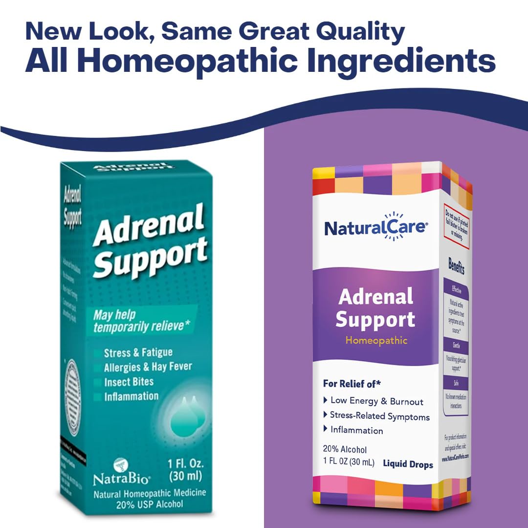 Natra-Bio NaturalCare Adrenal Support label close-up showing natural ingredients.