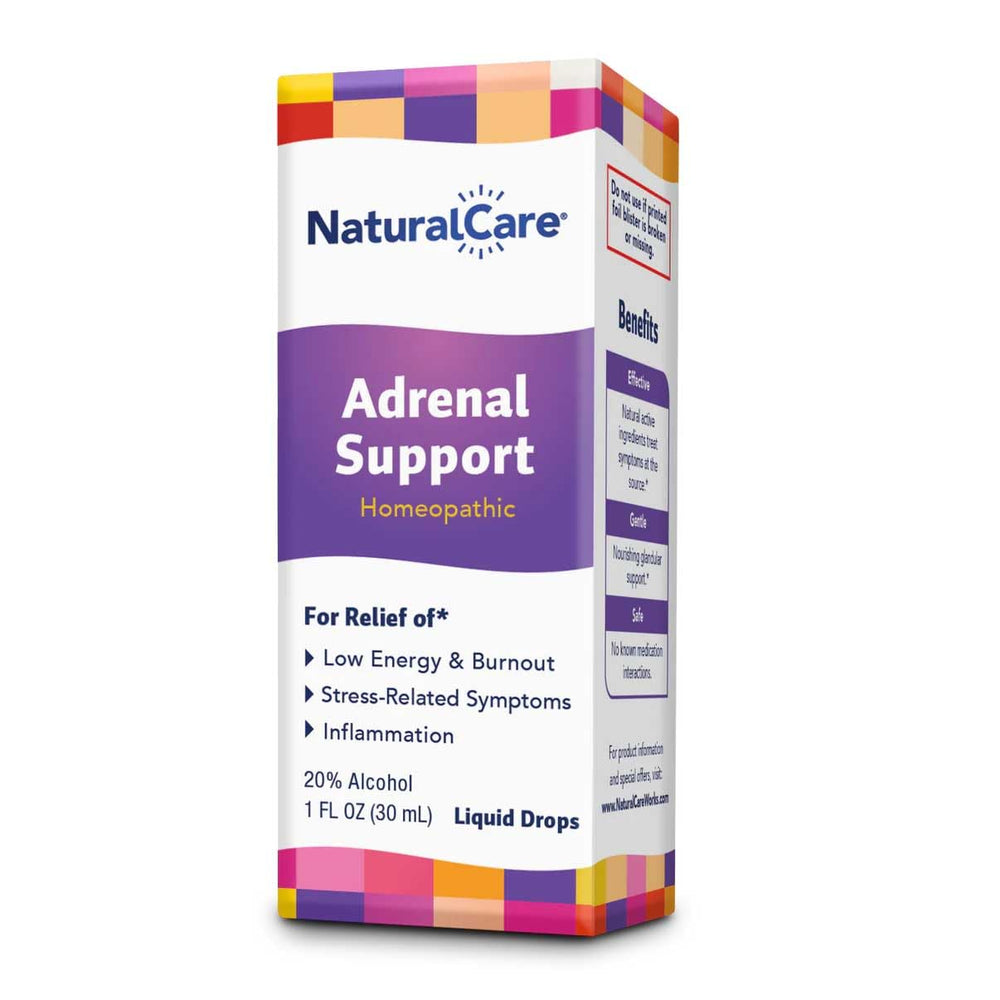 Natra-Bio NaturalCare Adrenal Support on desk for easy access.