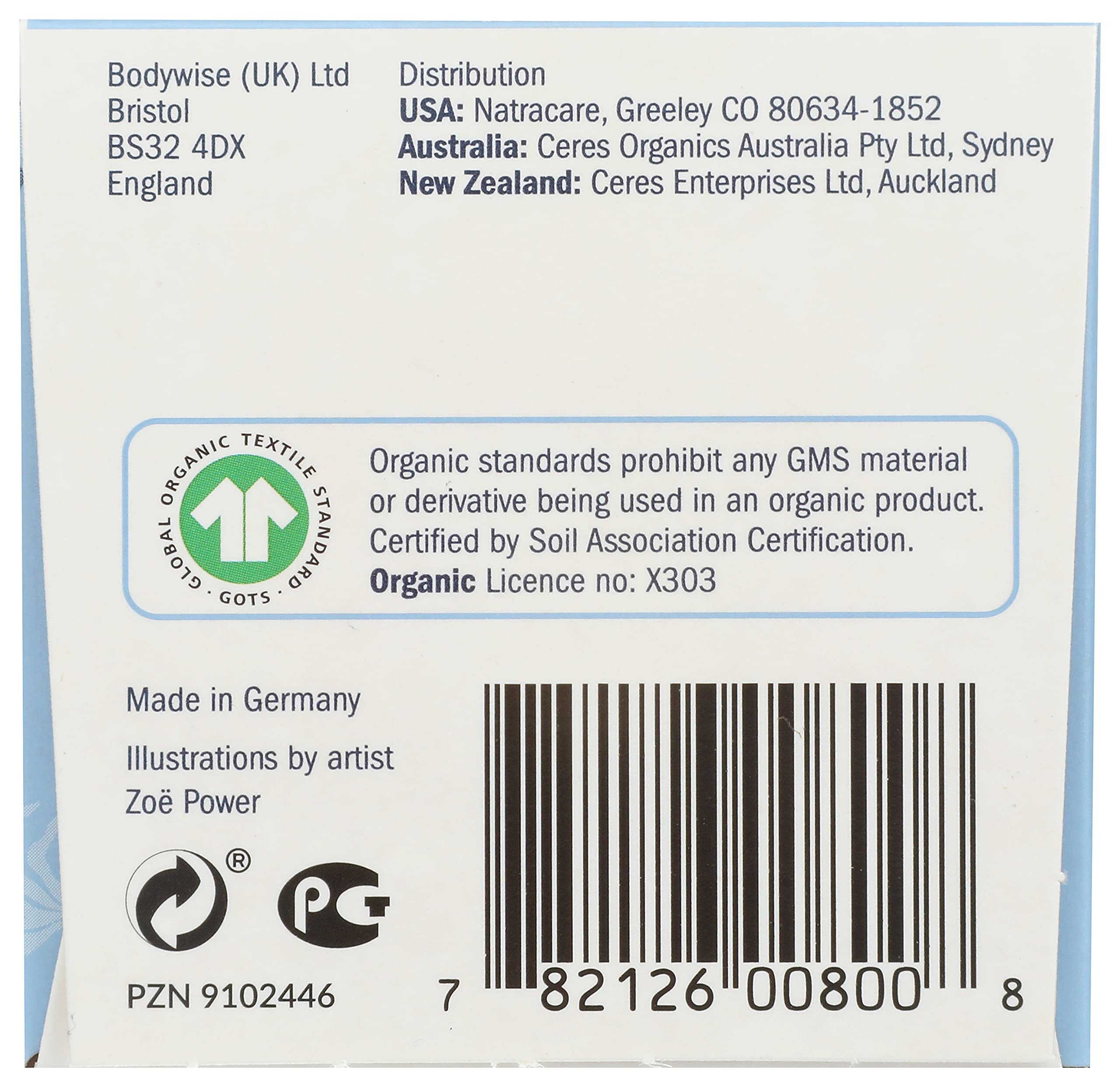 Natracare regular tampons back view with clear usage labels.