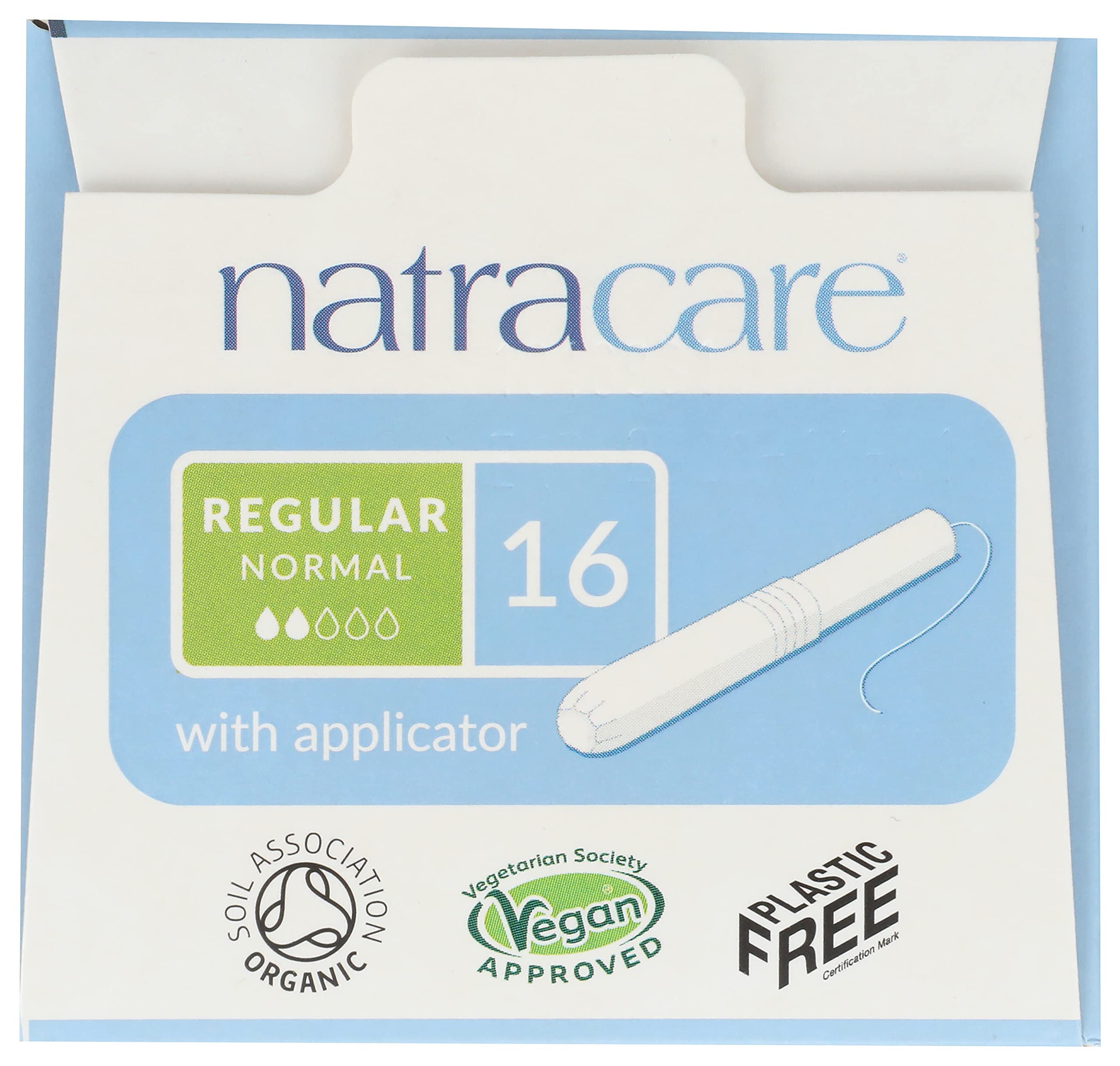 Natracare tampons in sustainable packaging emphasizing plastic-free design.