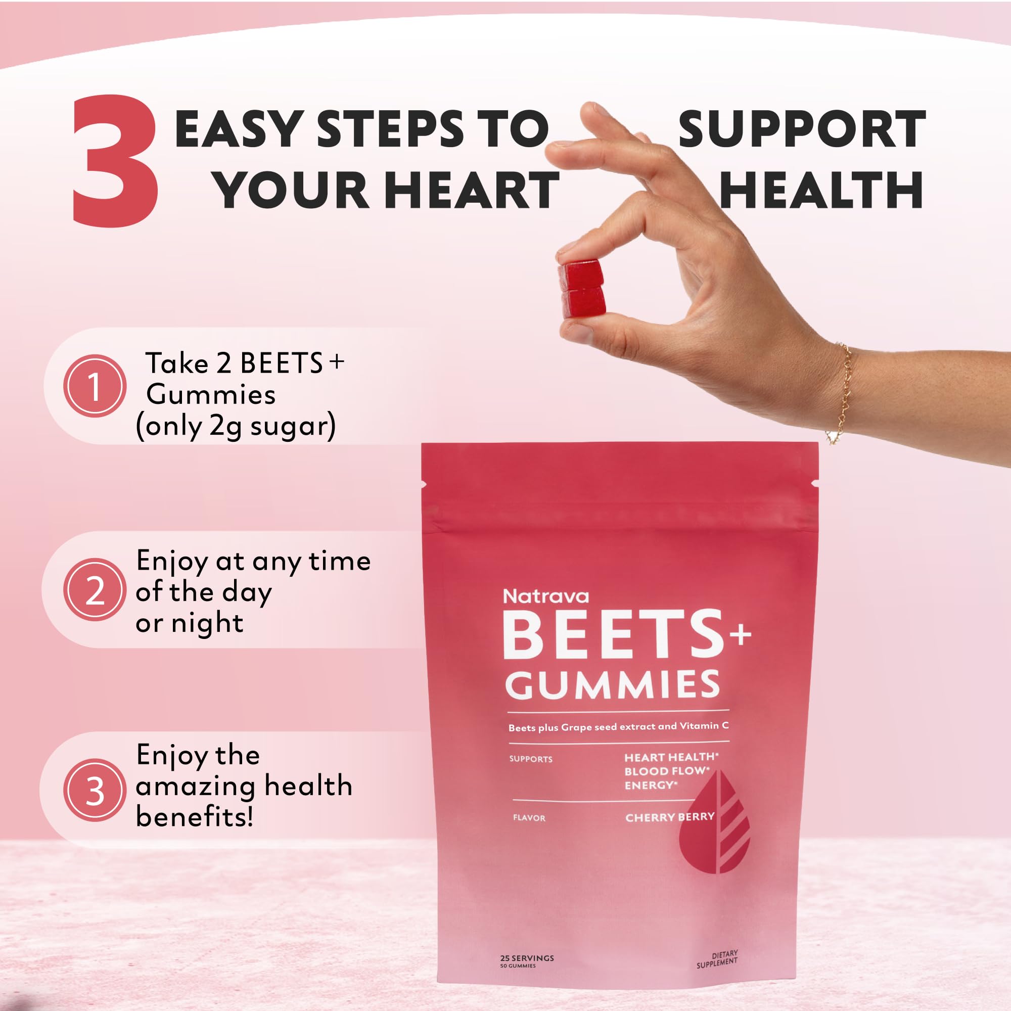 Natrava BEETS+ Gummies Vitamin C presence supports antioxidant activity.
