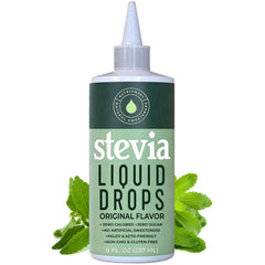 Natrisweet Stevia Liquid Drops bottle, calorie-free sweetness for beverages.