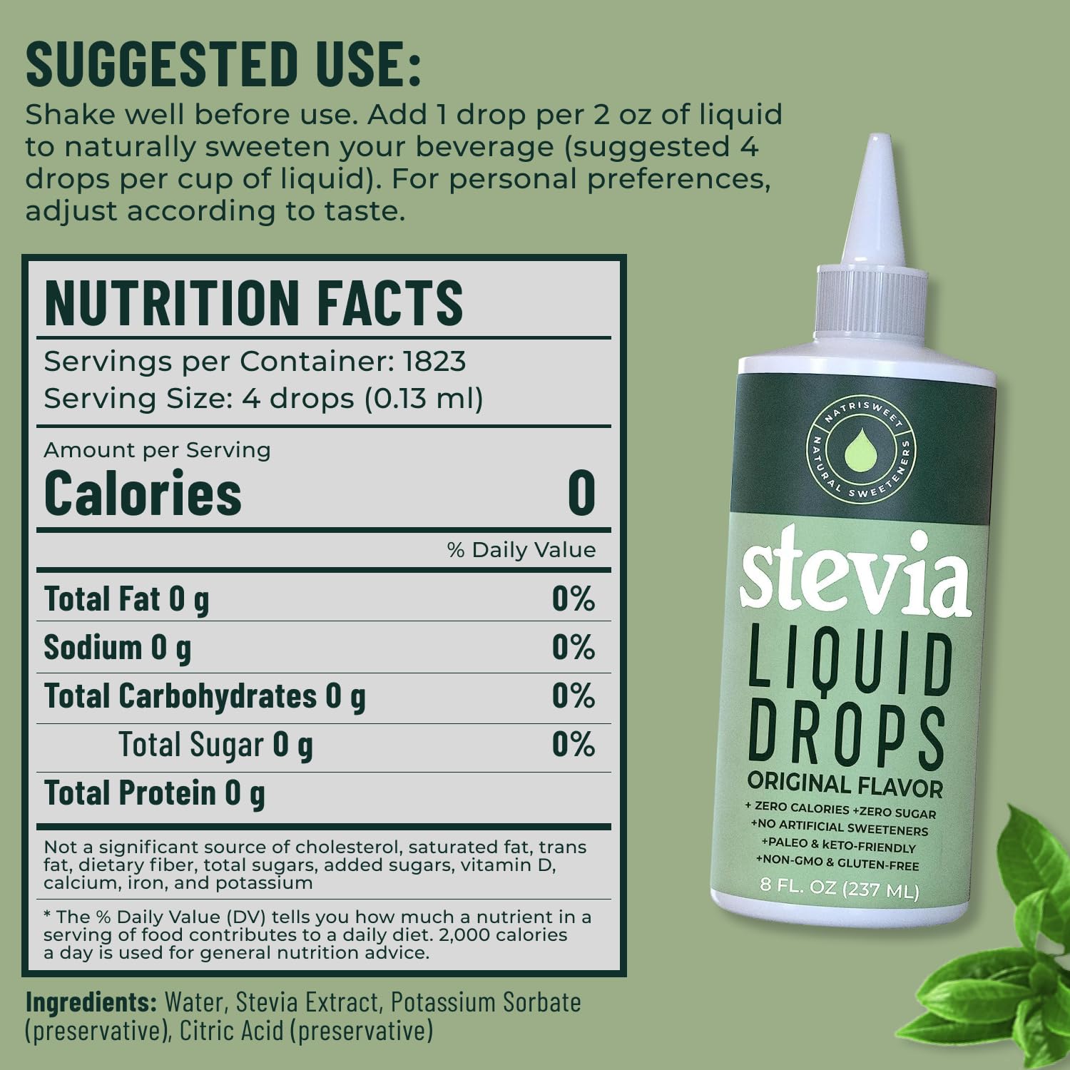 Pour Natrisweet Stevia Drops into coffee or tea for natural sweetness.