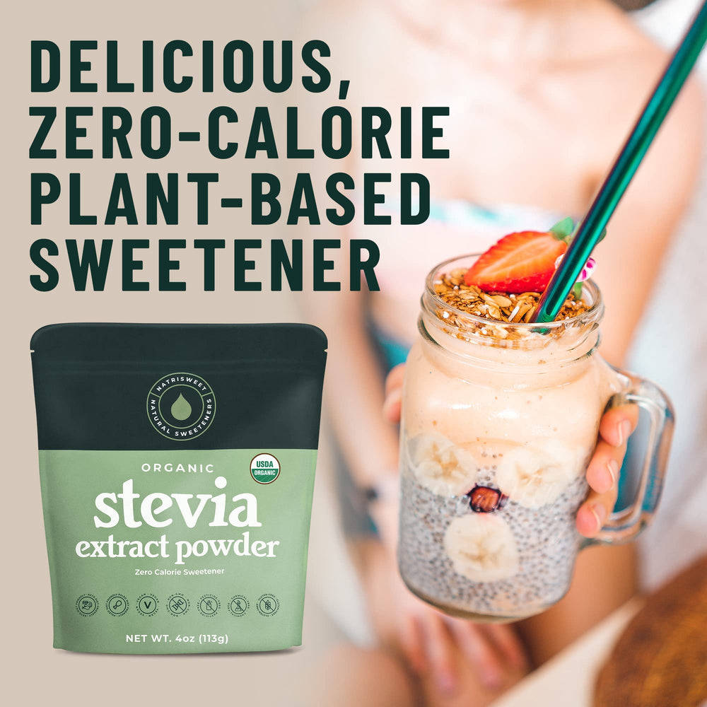 NatriSweet Stevia Powder close-up reveals fine texture ideal for quick mixing.