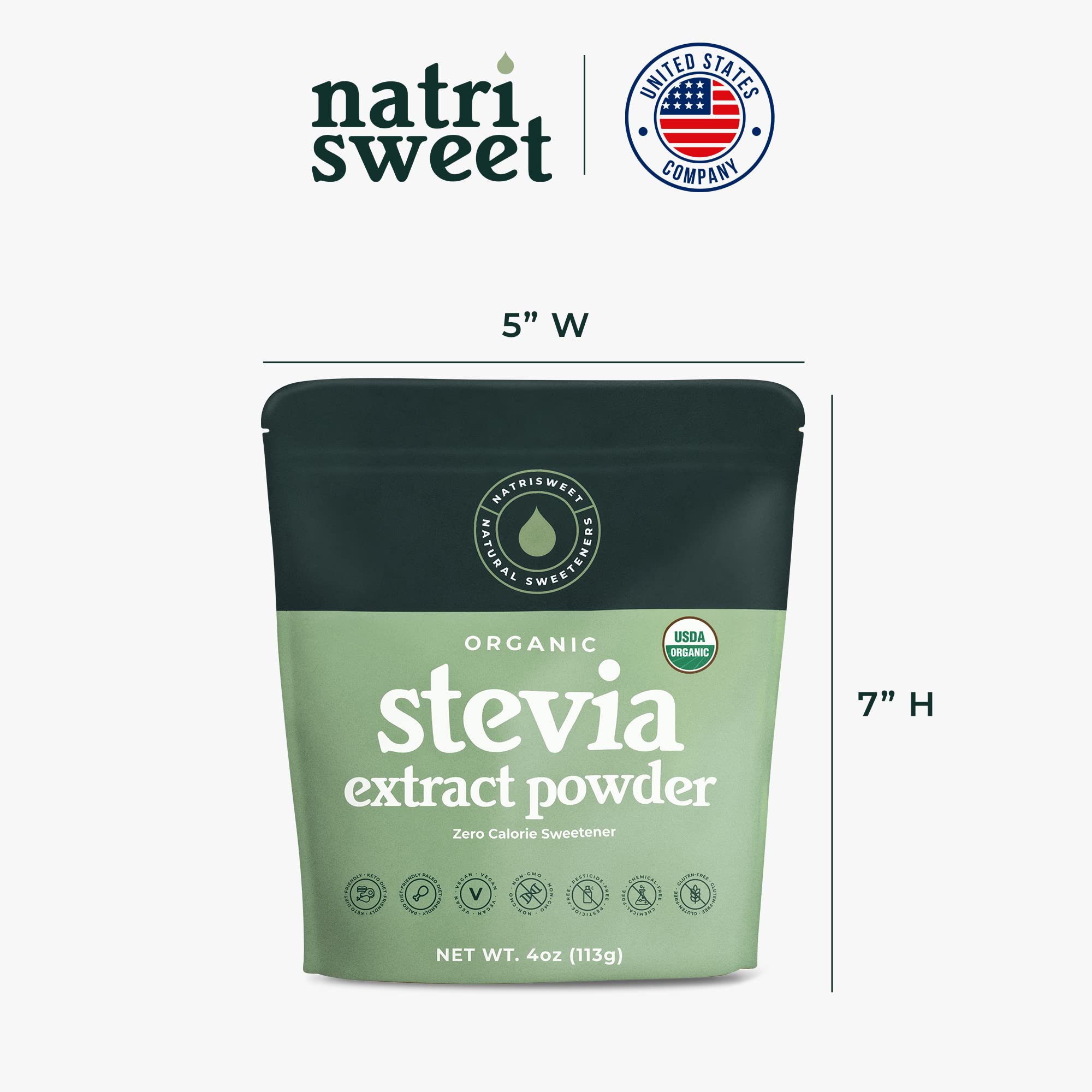 NatriSweet Stevia Powder on a kitchen counter emphasizes easy daily sweetness.