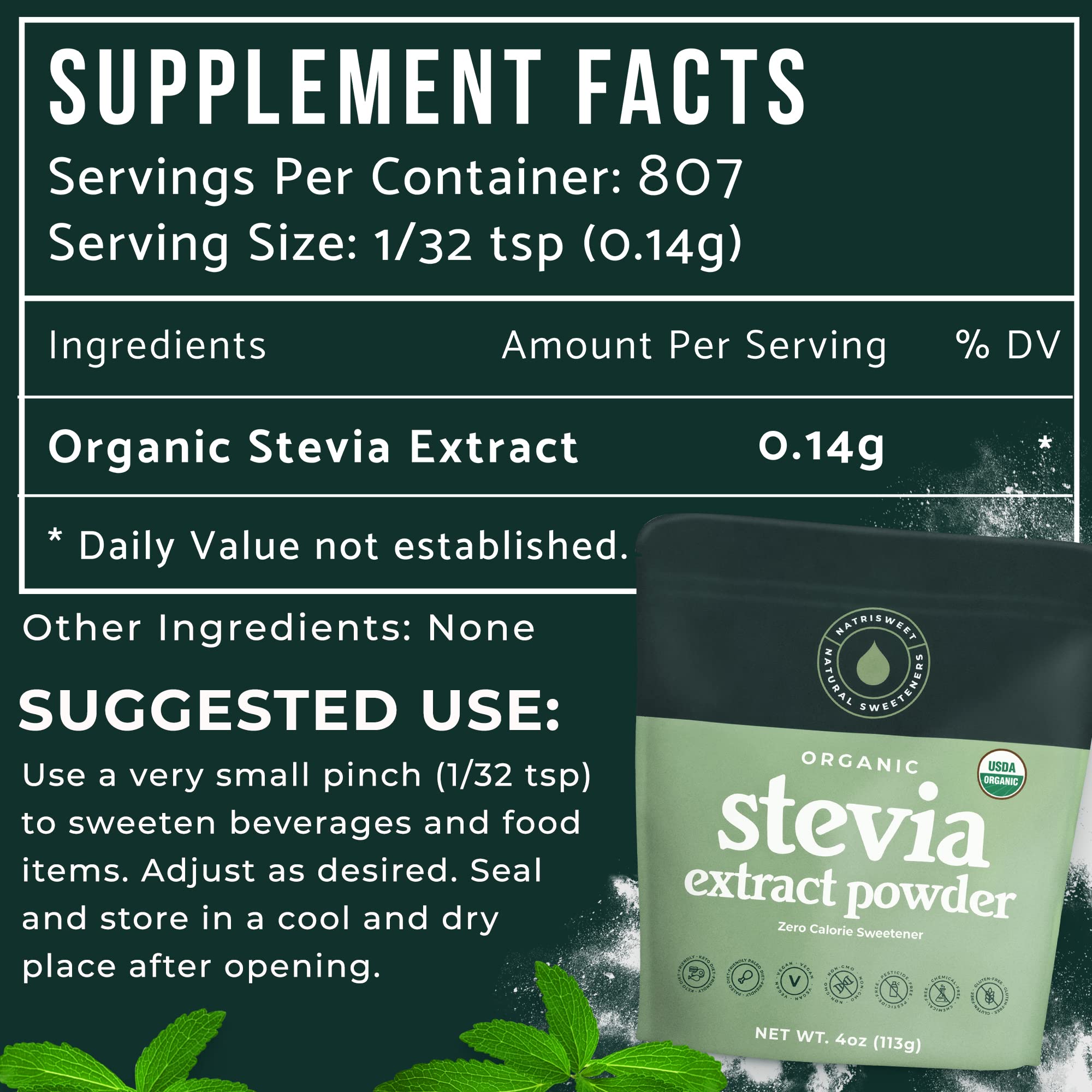 NatriSweet Stevia Powder scoop for precise measuring in baking and coffee.