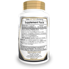 Natrium Health Alcohol Defense capsules lined up for after-drinking use.