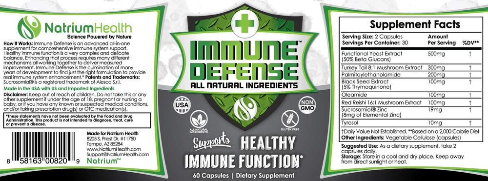 Natrium Health Immune Defense packaging on display showing balanced formula